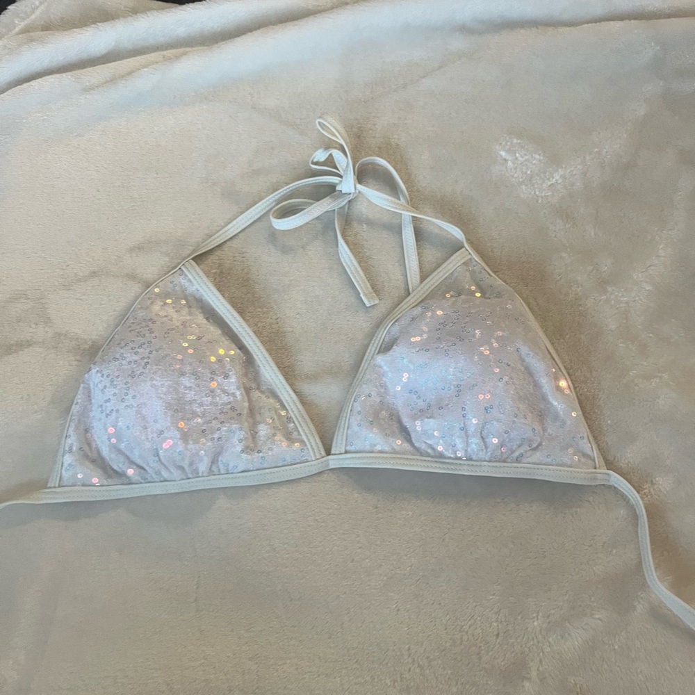 Sequin Halter Bralette in White